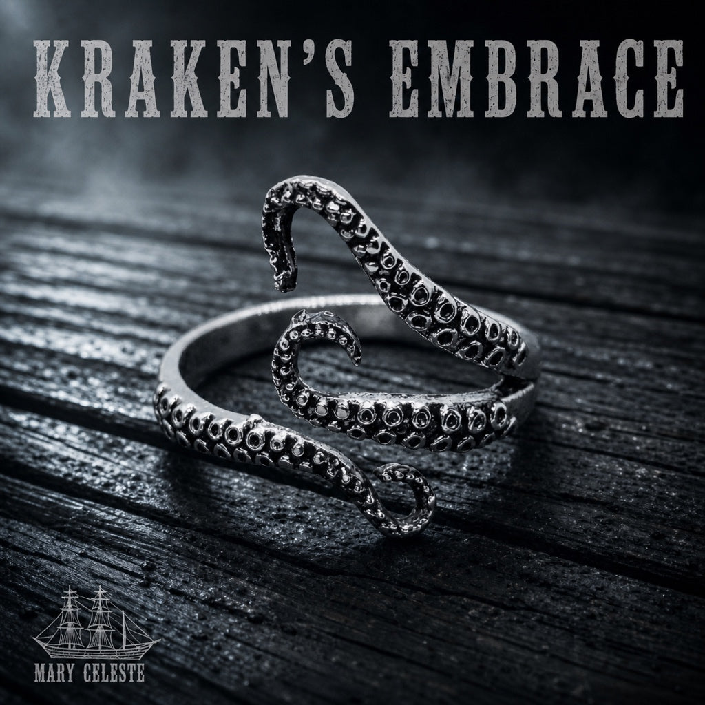 Kraken's Embrace octopus tentacle ring wrapping the full band, 316L stainless steel mens nautical jewelry