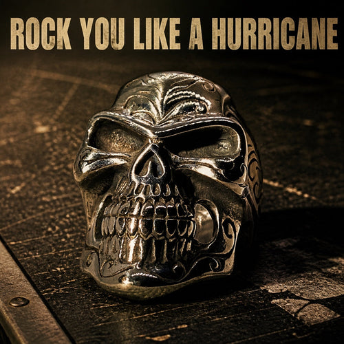 Rock You Like A Hurricane big bold heavy skull ring, oversized 316L stainless steel mens statement ring