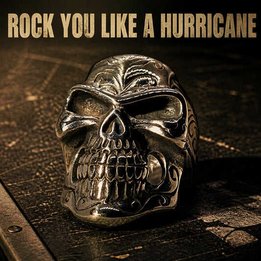 Rock You Like A Hurricane big bold heavy skull ring, oversized 316L stainless steel mens statement ring
