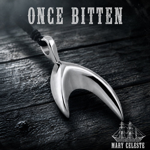 Once Bitten shark's tooth ring, slim band in 316L stainless steel, mens nautical jewelry