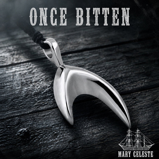 Once Bitten shark's tooth ring, slim band in 316L stainless steel, mens nautical jewelry