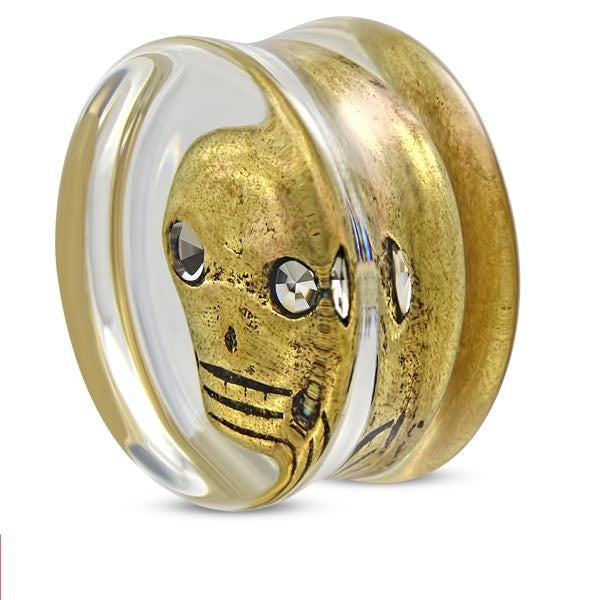 18.5mm Gold Rhinestone Eyes Skull Ear Plug