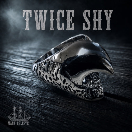 Twice Shy shark's tooth ring, heavy band in 316L stainless steel, mens nautical jewelry