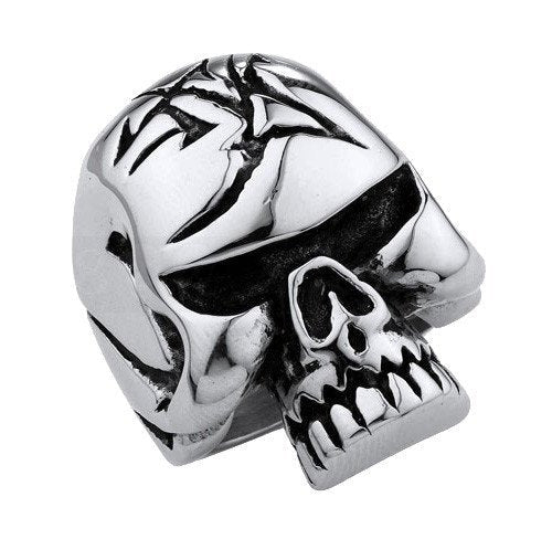 Stainless Steel Big Heavy Solid Jawless Skull Ring With Linear Design On The Head (#193)