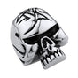 Stainless Steel Big Heavy Solid Jawless Skull Ring With Linear Design On The Head (#193)