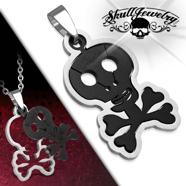 2-Tone 2-Part Crossbones Skull Pendant