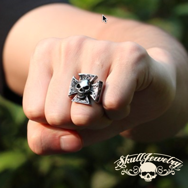 Stainless Steel Cynical Skull Celtic Cross Ring