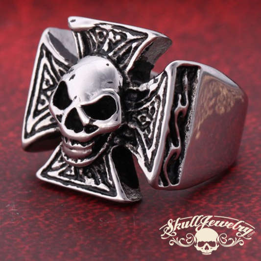 Stainless Steel Cynical Skull Celtic Cross Ring