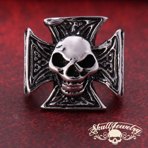Stainless Steel Cynical Skull Celtic Cross Ring