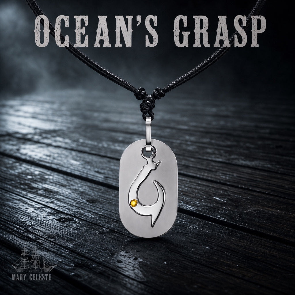 Ocean's Grasp pendant with adjustable necklace in 316L stainless steel, mens nautical jewelry