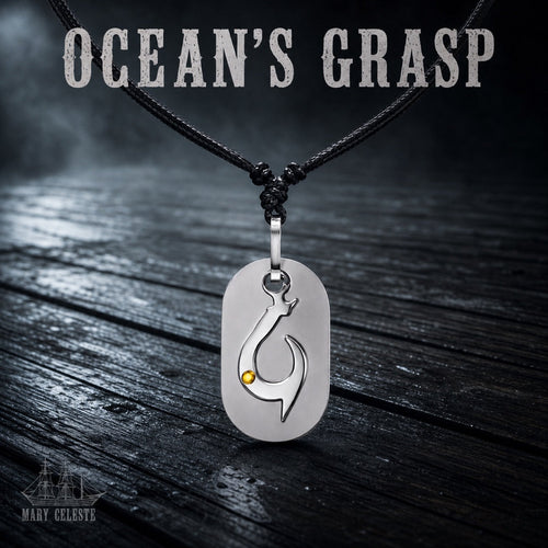 Ocean's Grasp pendant with adjustable necklace in 316L stainless steel, mens nautical jewelry