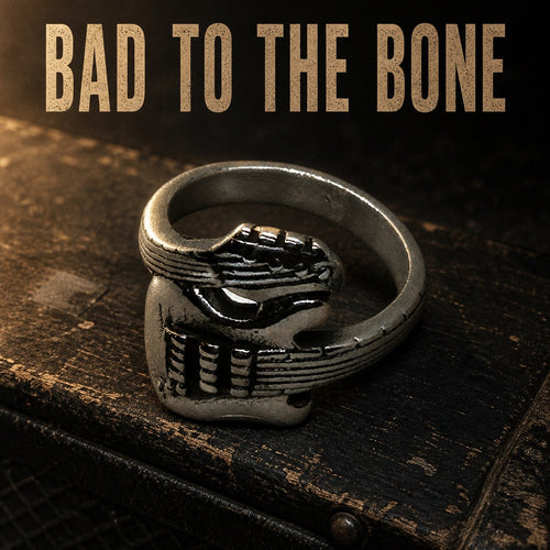 Bad to the Bone guitar ring, solid back 316L stainless steel electric guitar ring for rock musicians