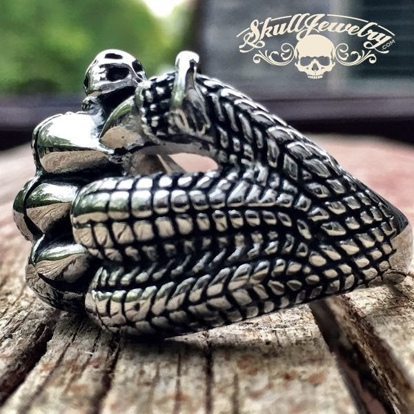 I'M FREE- Dragon Claw Clutching a Skull Stainless Steel Ring