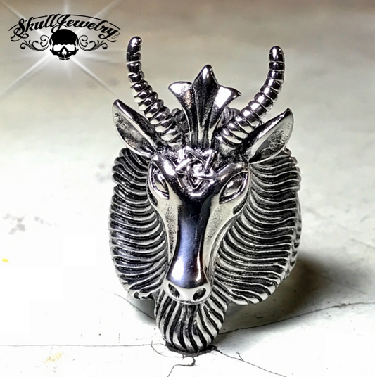Goat Head With Horns Biker Ring