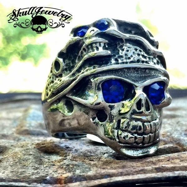 "Behind Blue Eyes" Two Faces / Blue Stone Eyes Skull Ring