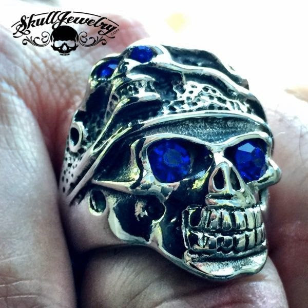 "Behind Blue Eyes" Two Faces / Blue Stone Eyes Skull Ring