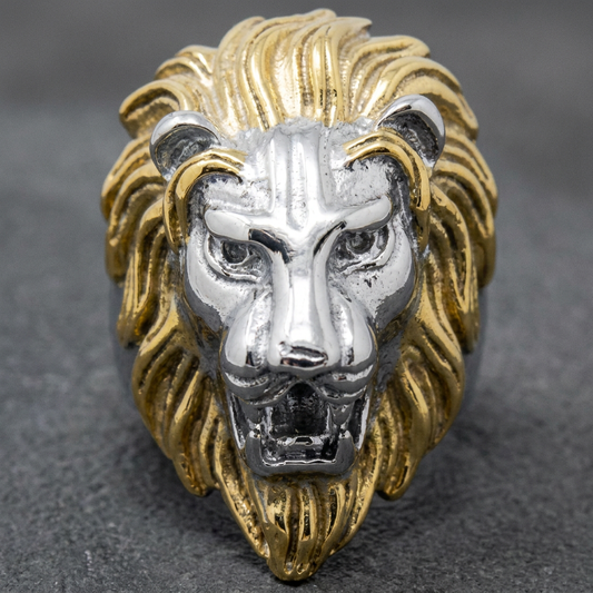 Gold/Silver 'King Leonidas' the Lion - Big, Bold & Heavy Ring (277Two-Tone)