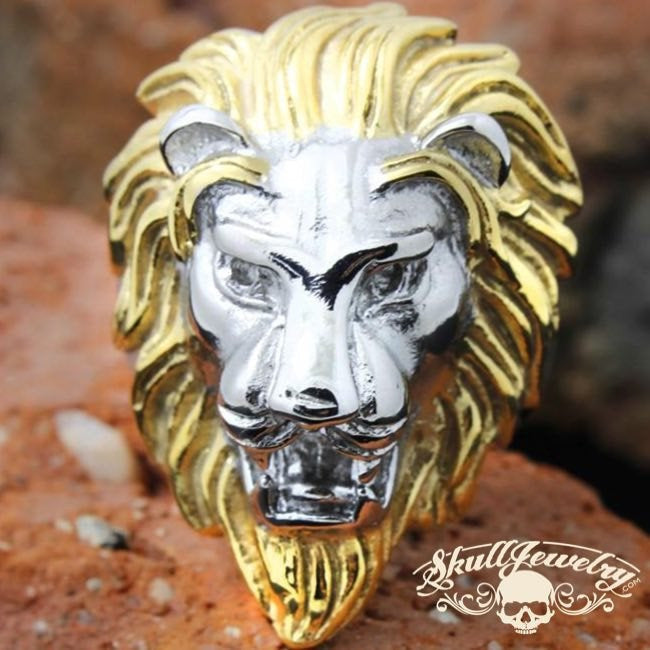 Gold/Silver 'King Leonidas' the Lion - Big, Bold & Heavy Ring (277Two-Tone)