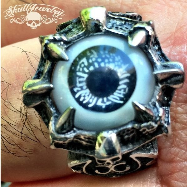 BLACK 'Evil Eye' Gothic Skull Dragon Claw Black Evil Eye Biker Ring