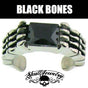 Black Bones - Stainless Steel Ring with Black Gemstone (#293)