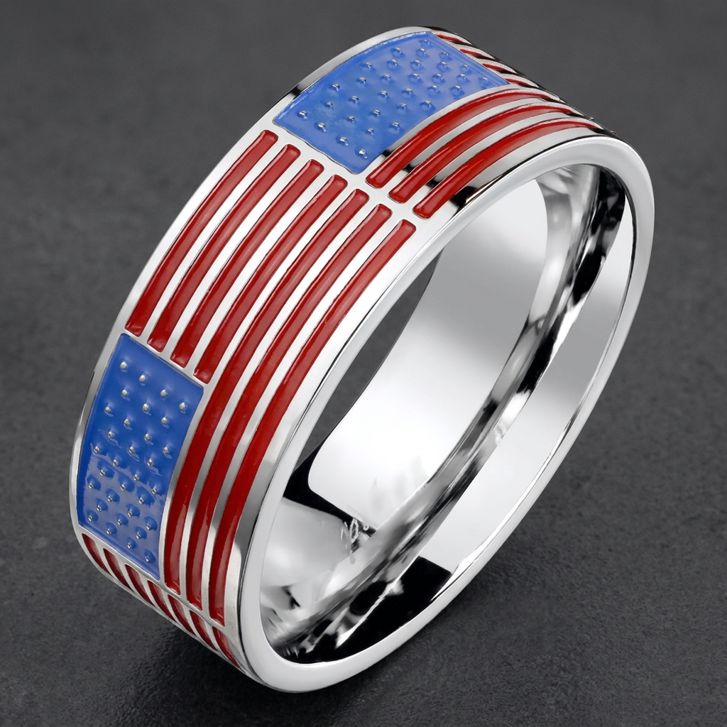 America The Beautiful Ring, 316L stainless steel mens skull ring for bikers