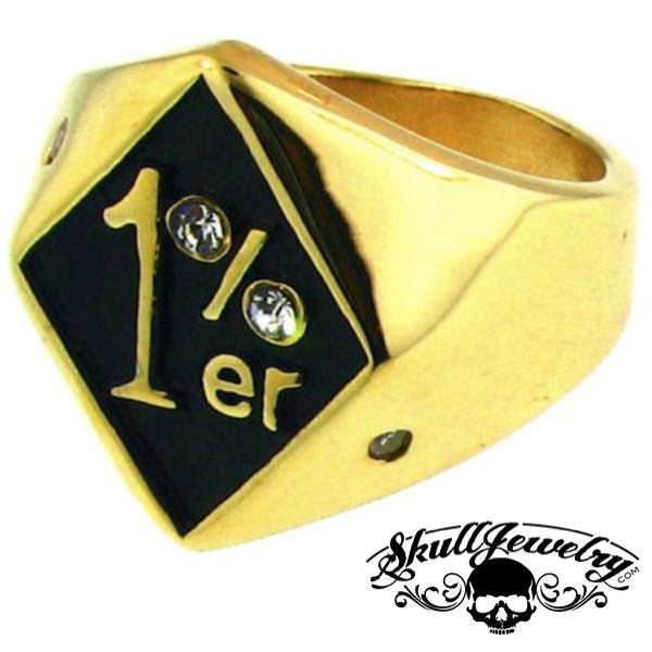 GOLD 1%ER Biker Skull Ring w/CZ