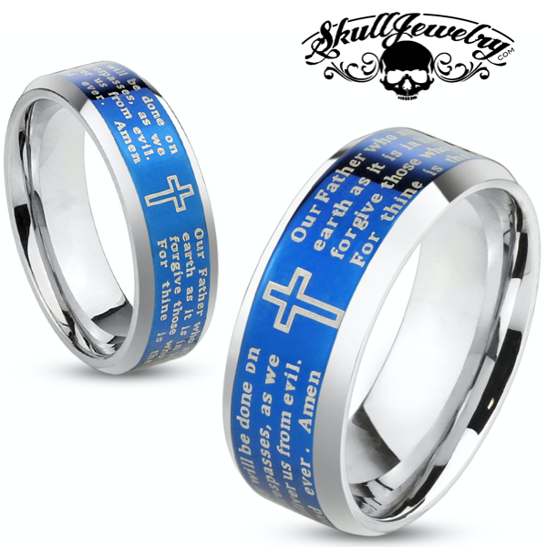 Lord's Prayer Beveled Edge Band (Rose Gold, Black or Blue)