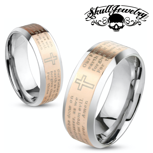 Lord's Prayer Beveled Edge Band (Rose Gold, Black or Blue)