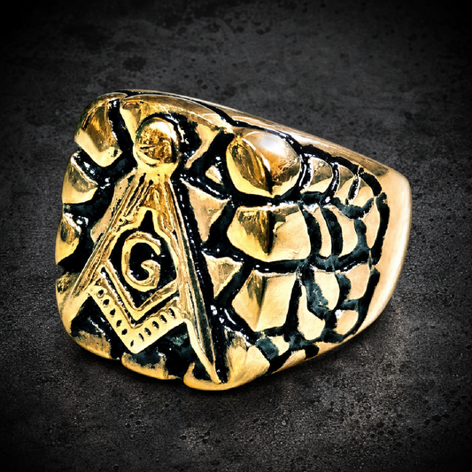 33rd Degree Masonic Ring w/Gold Nugget Features - 316L stainless steel unisex jewelry (R0367)