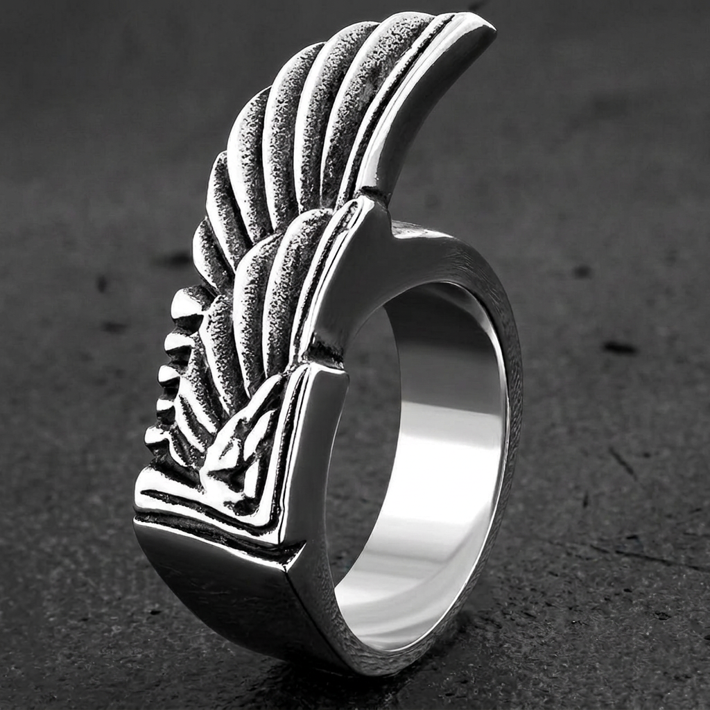 Egyptian Wing Stainless Steel Ring, 316L stainless steel mens skull ring for bikers