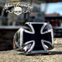 Badass Iron Cross Ring With Black Enamel (#390)