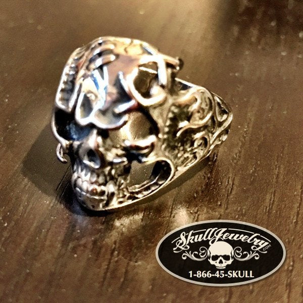 'Magic Carpet Ride' Decorated Stainless Skull Ring
