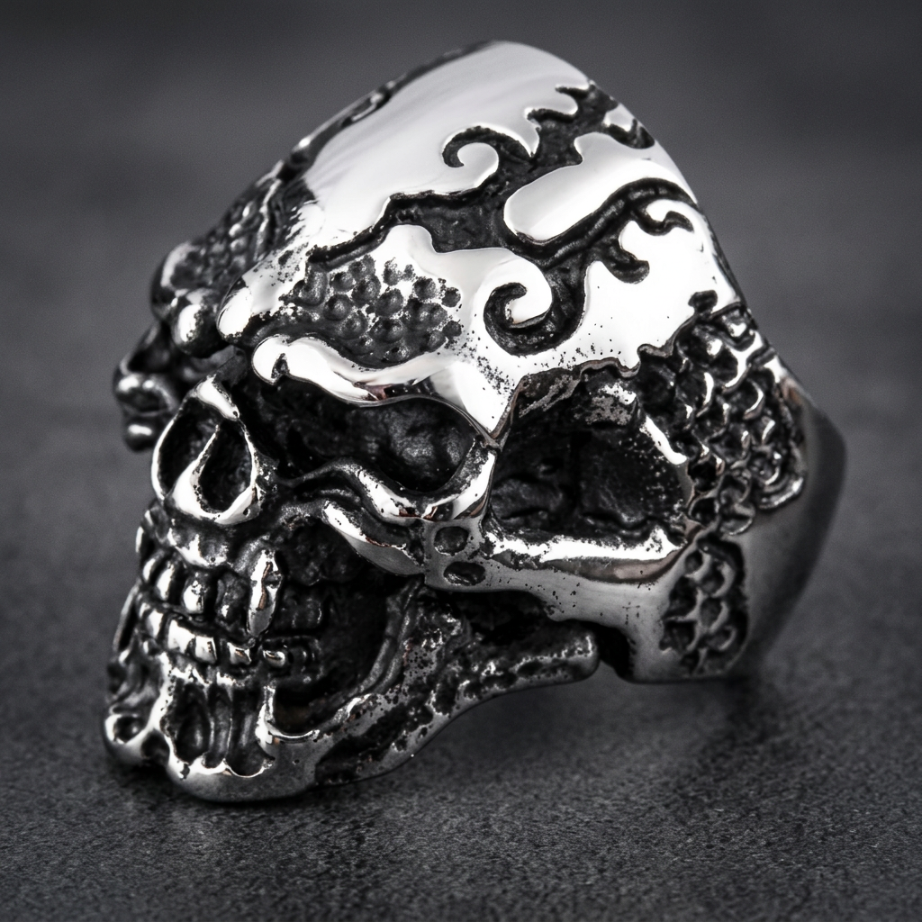 A Young Satchmo With Sharp Fangs and a Phallic Ax Skull Ring, 316L stainless steel mens skull ring for bikers