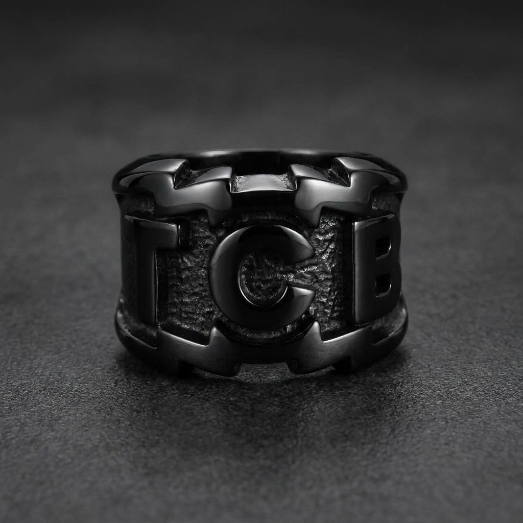 Black 'TCB' Elvis Presley Ring, 316L stainless steel mens skull ring for bikers