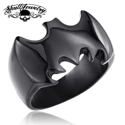 BLACK 'Dark Knight' Stainless Steel Bat Ring (#430)