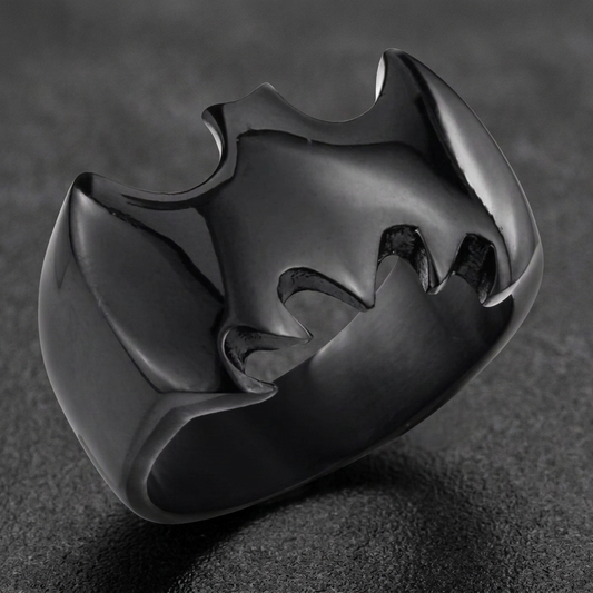 BLACK 'Dark Knight' Stainless Steel Bat Ring (#430)