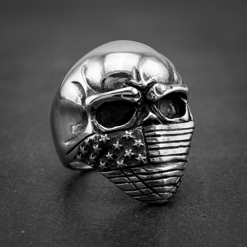 American Flag Skull Ring (#445)