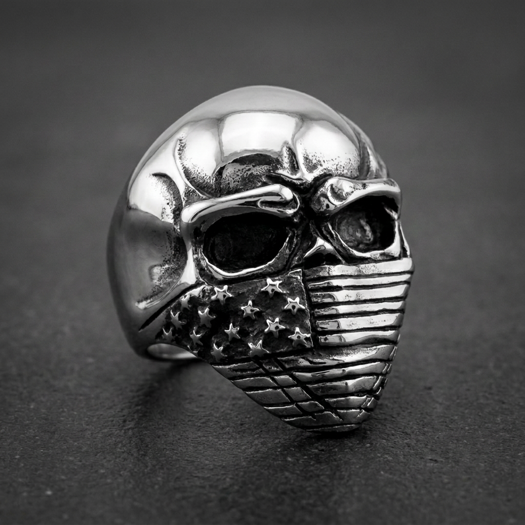 American Flag Skull Ring (#445)