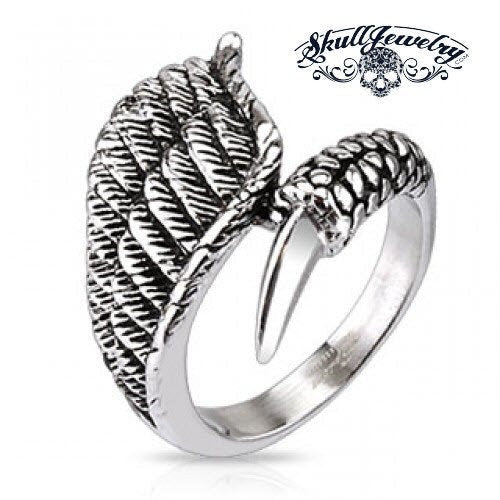 Stainless Steel Eagle Wing with Claw Closure Ring - anillo del ala del águila