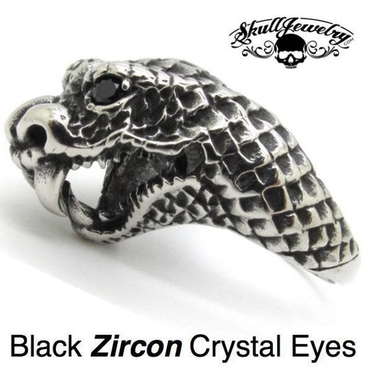 'Black Viper' Snake Ring with Zircon Crystal Eyes