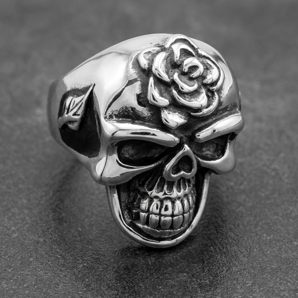 Love Hurts - Skull Ring -, 316L stainless steel mens skull ring for bikers