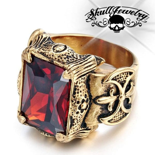 Gold-Tone 'Blood Templars' Gemstone Ring