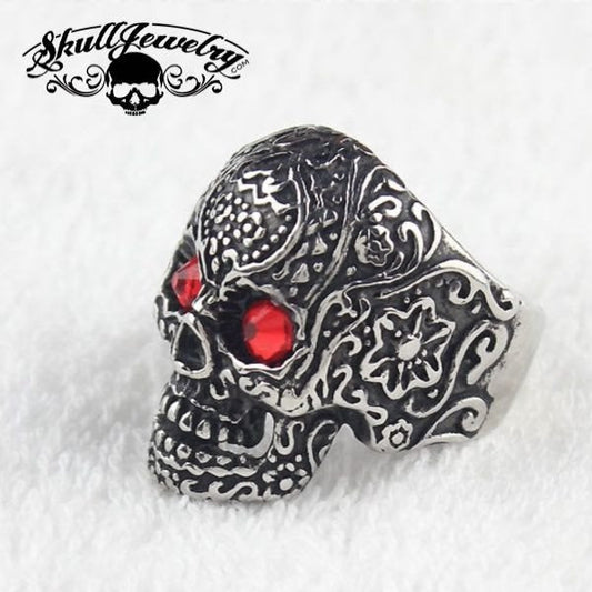 red eyes sugar skull ring