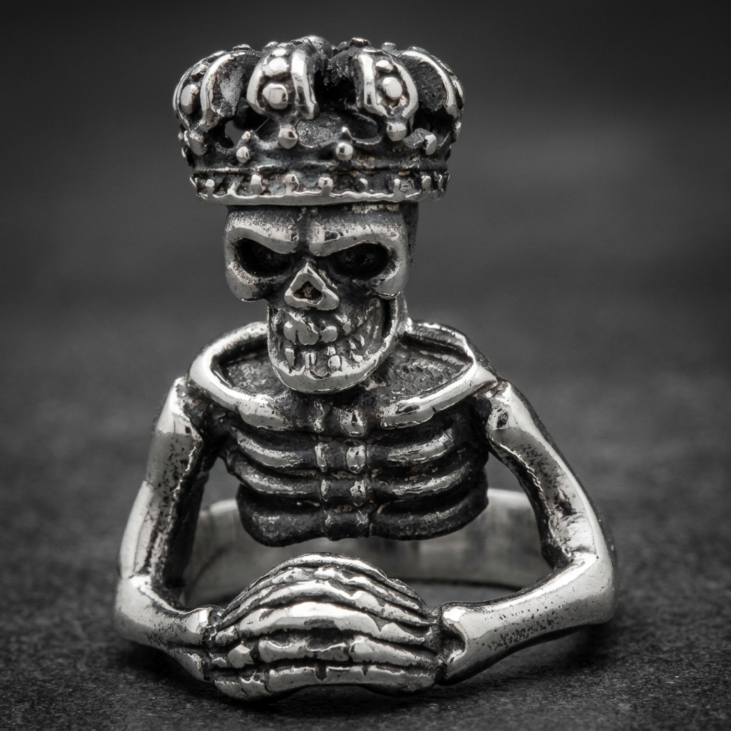 King of Pain - Stainless Steel Skeleton/Skull Ring, 316L stainless steel mens skull ring for bikers