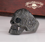 Noir Cráneo Luxe - Black Skull Ring w/ Vintage Floral Design (#500)