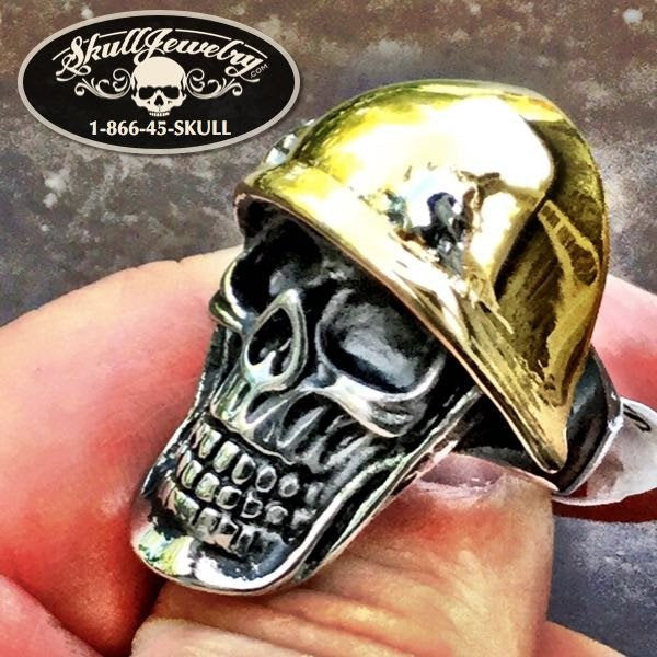 The 'Destroyer' Golden Helmet w/Bullet Holes Skull Ring (#507)