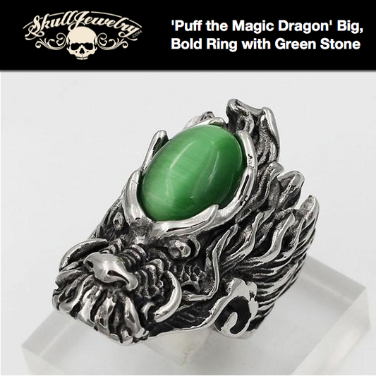 'Puff the Magic Dragon' Big, Bold Ring with Green Stone