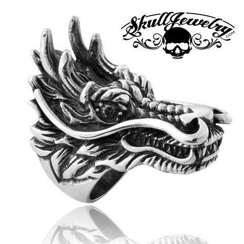 Niello Dragon Head Gemstone Eyes Cool Men's Titanium Ring