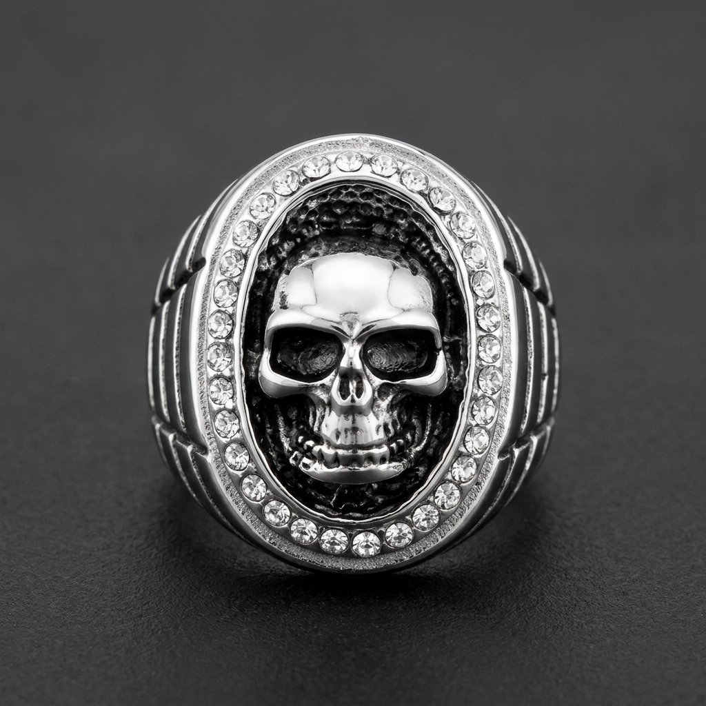'Dust in the Wind' Skull Ring, 316L stainless steel mens skull ring for bikers