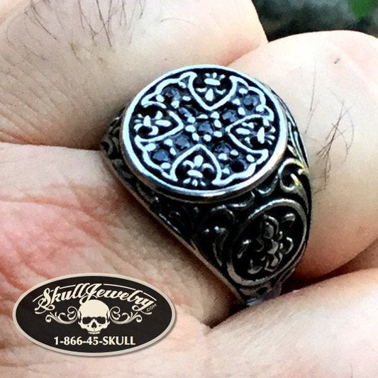 'Apostles' Cross' Ring w/BLACK Zircon Gemstones